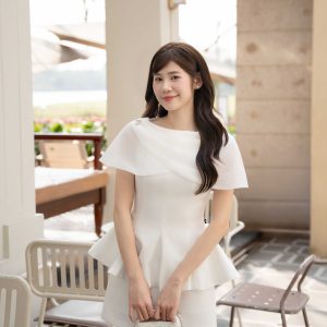 Áo Kiểu Cổ Ngang Đuôi Cá, Cape Xếp Ly. Áo Peplum Nữ Thanh Lịch Công Sở Dự Tiệc Thiết Kế
