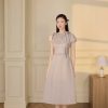 Đầm Thu Đông Cổ Tròn Thắt Nơ Cổ Rời, Chân A. Đầm Midi Dáng Dài Tay Giật Bom Phong Cách Thanh Lịch