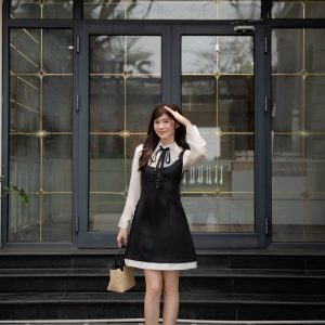 Đầm Xuân Hè Cổ U Đan Dây, Phối Sơ Mi Tay. Đầm Layer Nữ Tính Tiểu Thư Thanh Lịch Công Sở Đi Làm Dạo Phố