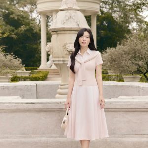 Đầm Cổ Đức Phối Vạt Bong. Đầm Midi Dáng A Phối Cổ Sơ Mi, Chiết Eo Thanh Lịch Trang Nhã, Đầm Dự Tiệc Công Sở