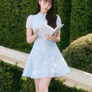 Đầm Xuân Hè Tay Bồng Xếp Ly Eo Dây Nơ Cổ. Đầm Phong Cách Tiểu Thư Thanh Lịch. Đầm Tiểu Thư Nàng Thơ